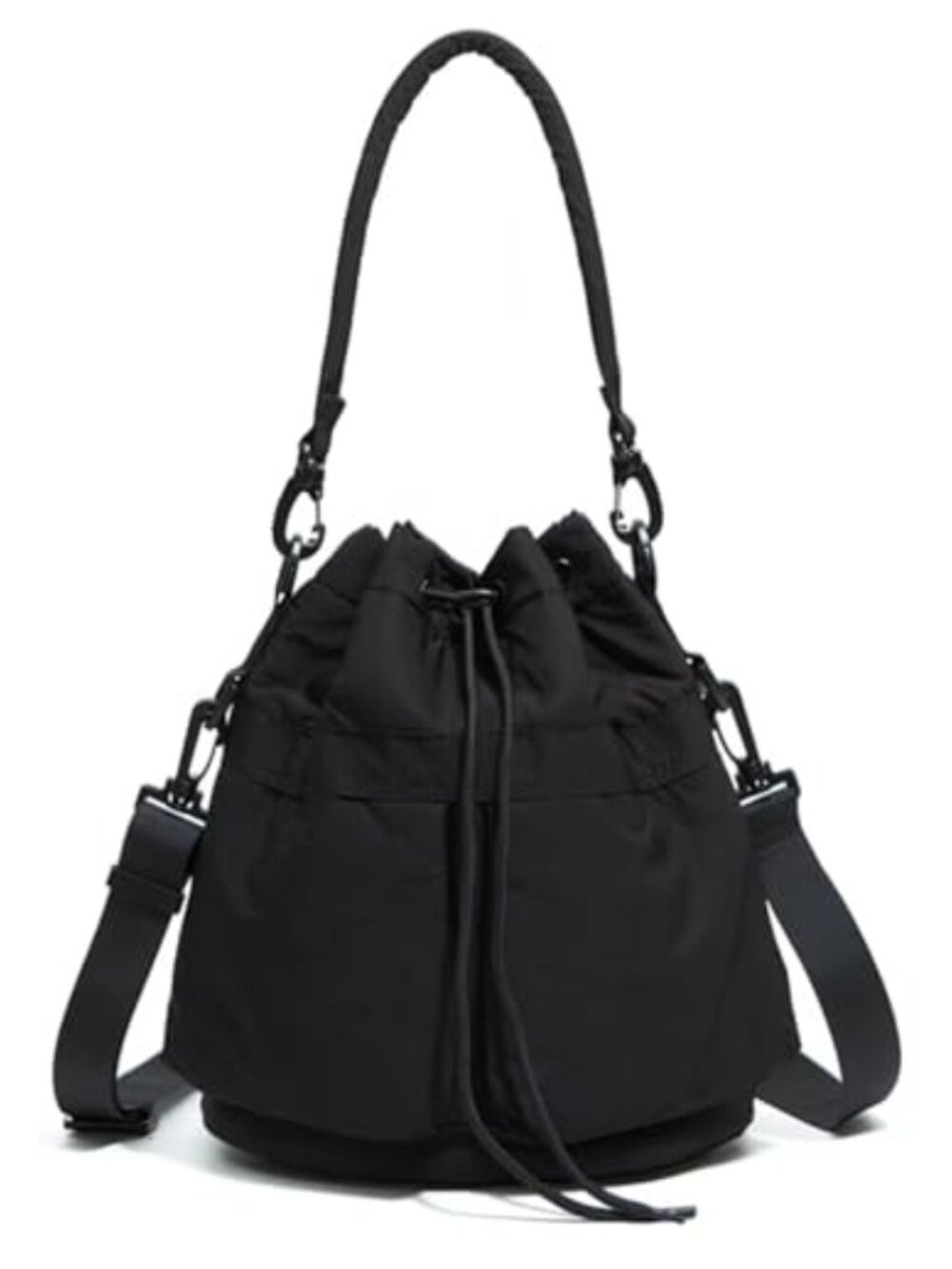 Drawstring Bucket Bag for Women, Adjustable Crossbody Shoulder Bag, Nylon Oxford
